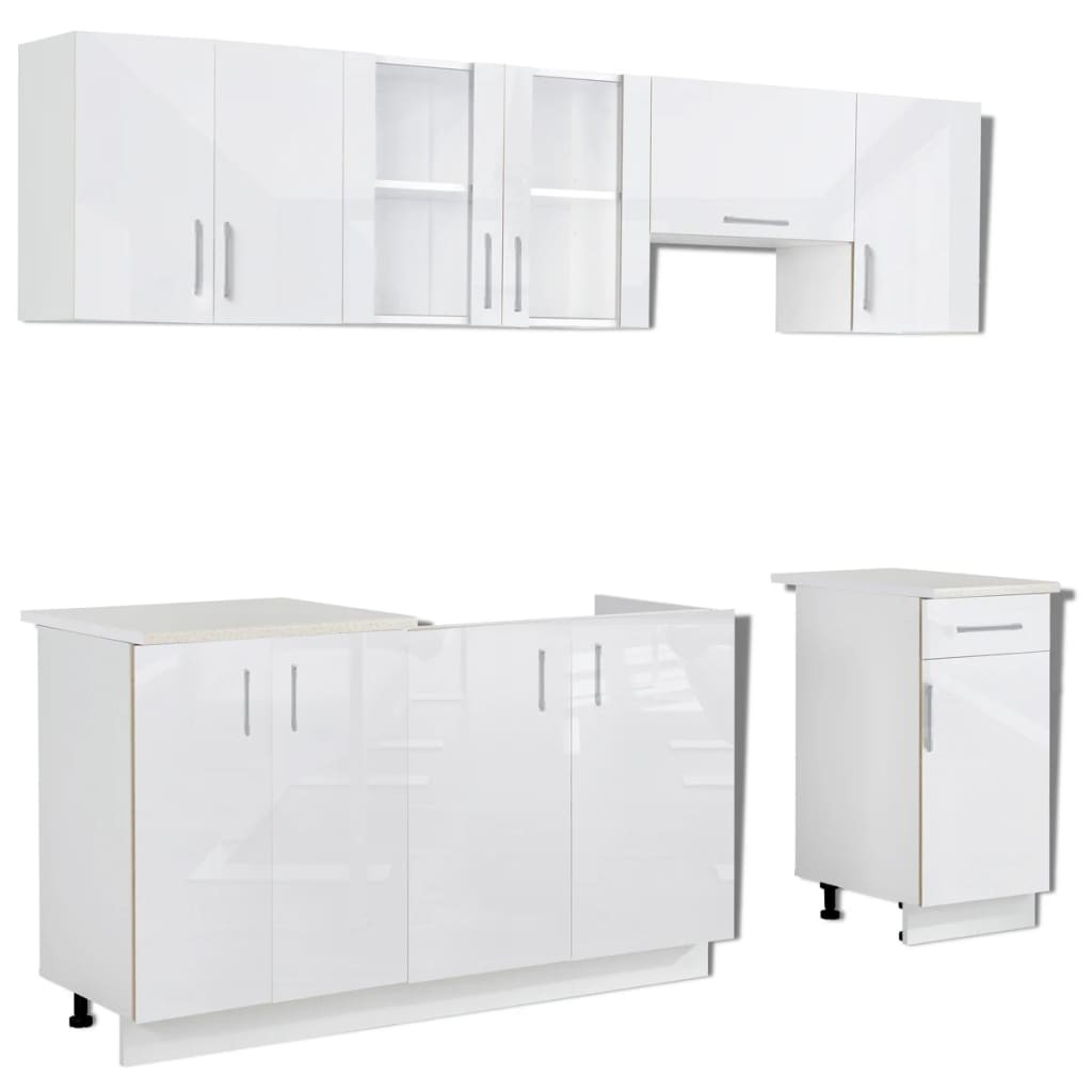 Kitchen Cabinet Unit 7 Pieces High Gloss White 240 cm